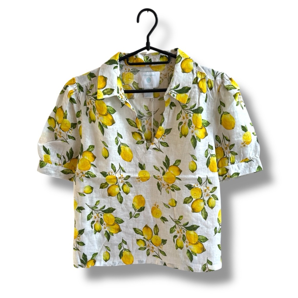 Cynthia Rowley 100% Linen Lemon Print Blouse - Picture 3 of 9